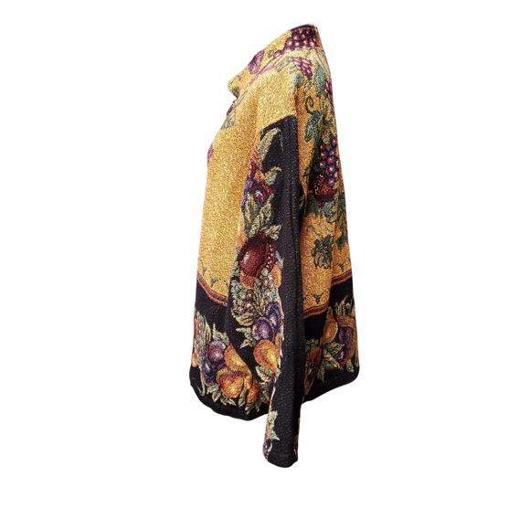Sugar Street Weavers Gold Black Multi Fruit Woven Tapestry Jacket Floral Sz M - Picture 8 of 13